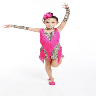 儿童演出服拉丁舞装女少儿拉丁舞表演服女童拉丁舞裙比赛豹纹流苏