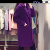 韩国代购2015冬装新款茧型毛呢外套中长款宽松大码羊毛呢子大衣女