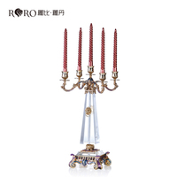 罗比罗丹王者风范进口水晶珐琅彩欧式高端工艺品5头烛台别墅摆件
