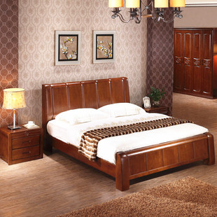 全实木床 纯实木双人床中式床 1.8米储物高箱床 品牌床橡木床婚