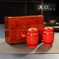 批发茶叶礼盒木盒 配陶瓷茶叶罐两罐 云南滇红专用茶包装空可订做