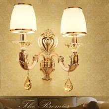 欧式壁灯客厅背景墙卧室床头奢华水晶双头锌合金新款工程LED壁灯