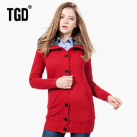 TGD 2015秋冬新款 女装中长款毛衣外套 加绒棉衣毛毛领保暖衣
