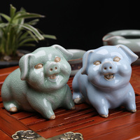 茶台哥窑迷你茶宠摆件猪貔恘可养开片小号创意可爱日式个性动物