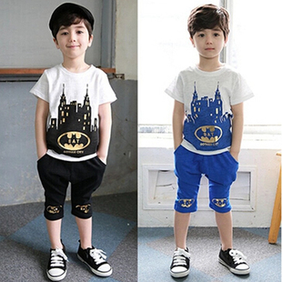 童装夏装男童蝙蝠侠短袖套装儿童卡通T恤五分裤中小童纯棉两件套