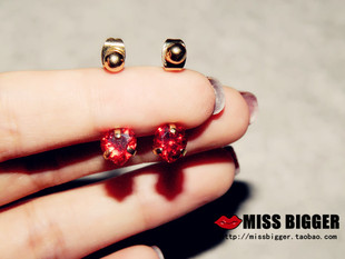 日韩国进口时尚耳饰品14k金红宝石女款耳钉可爱甜美后挂式耳环