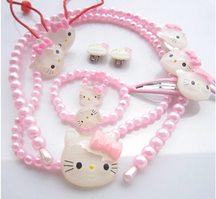 【天天特价】 kitty猫儿童项链手链套装 公主戒指耳环礼物7件套
