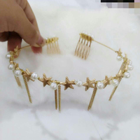 2015韩国进口镀金五角星珍珠编织链条流苏发梳女时尚发箍发饰配饰