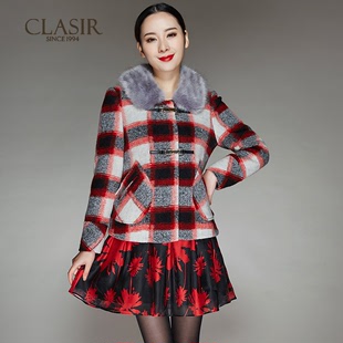 卡莱施2015冬季新款女装韩版呢子大衣短款女大毛领毛呢外套呢大衣