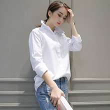 2016春季新款女式大码韩版修身显瘦中长款长袖白衬衫宽松衬衣女装