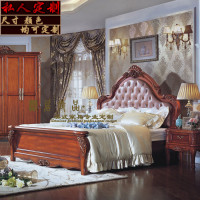 欧式实木床双人床复古雕花高端真皮床美式公主床卧室家具定制促销