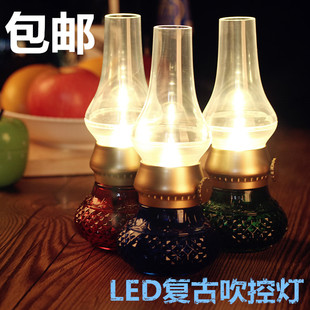 创意LED怀旧吹控灯 复古煤油灯型USB充电感应床头灯蜡烛灯小夜灯