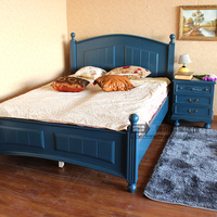 地中海风格儿童卧室1.5米双人床仿古纯蓝色家具可订1.8超值推荐