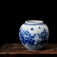 花瓶陶瓷器摆件 精品手绘青花釉中彩笔洗茶洗鱼缸 现代居家装饰品