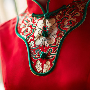 2016秋季新款女 中国风红色旗袍中式改良婚礼新娘敬酒服 无袖短款