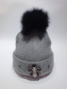 【天天特价】韩国正品帽子代购时尚兔毛混纺鸵鸟毛球克罗心毛线帽