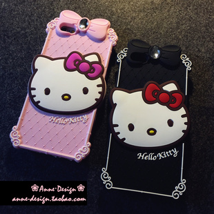 韩国Hello Kitty硅胶iPhone6/5 Plus蝴蝶结水钻防摔Note3/4手机壳