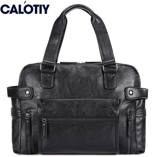 calotiy日韩男士单肩包横款斜挎包休闲手提包商务旅行斜跨包大包