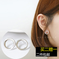 韩国定制S925纯银极简几何镂空圆圈耳钉耳饰防过敏百搭二件包邮