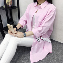 2016秋装新款韩版甜美卡通大码印花中长款衬衫女长袖收腰显瘦衬衣