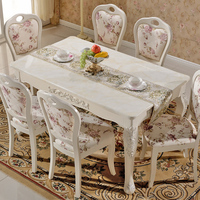 简约欧式大理石餐桌青玉田园餐桌椅组合实木框架 小户型餐桌饭桌
