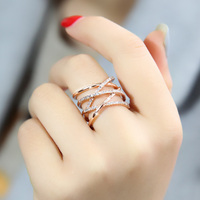装饰戒指女镀18K玫瑰金日韩时尚个性夸张食指指环潮人开口戒银饰