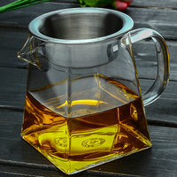 玻璃公道杯耐热大号茶海分茶器加厚四方公杯带不锈钢过滤茶具配件