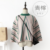 【青檸】日系线条系列 阔袖复古宽松设计感毛衣套衫 女 优质面料