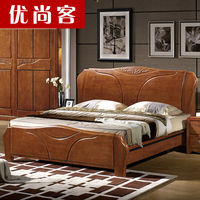 实木床1.8 婚床双人床1.5米橡木床 高箱储物床 简约现代卧室家具