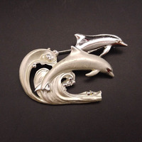 动物世界Vintage欧美直送品质保证古董首饰 浪花里飞跃的海豚胸针