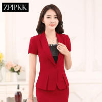 高端定制ZPLPKK 韩版时尚短袖OL职业女套装 一粒扣西装领西服大码