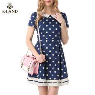商场同款ELAND衣恋15年夏季女拼接圆点连衣裙EEOW5S201I专柜正品