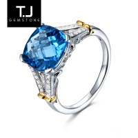 TJ珠宝 18K双色金天然托帕石钻石戒指戒托定制 女戒 配送证书