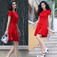 时尚杨颖明星同款裙子Angelababy礼服红色连衣裙名缓性感夜店裙潮