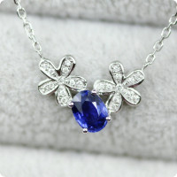 瑞拉珠宝 18K白金超美斯里兰卡蓝宝石花朵一体链坠 彩色宝石 定制