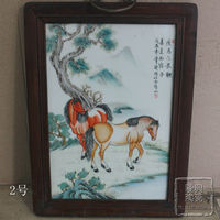 景德镇陶瓷瓷板画名家手绘仿古粉彩动物小陶瓷画特价十二生肖马
