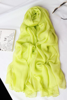 2015秋冬荧光绿色真丝丝巾亮色女士桑蚕丝围巾长款纱巾头巾沙滩巾