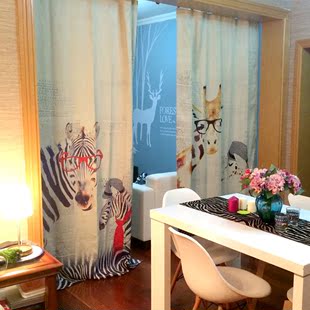 韩国斑马长颈鹿个性罗马遮光窗帘卡通动物儿童成品卧室厨房门帘