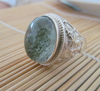 天然水晶绿幽灵 发金戒指 纯银925镶嵌 戒托 男款
