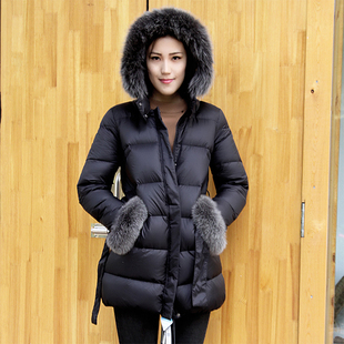 狐狸毛领袖口女士中长款羽绒服日韩版超轻修身加厚外套2015冬装新