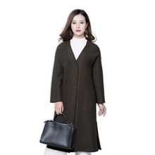2016秋冬韩版女装修身纯色长袖开衫圈圈绒外套长款呢大衣