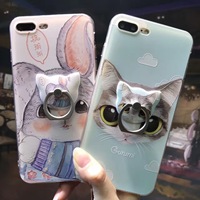 送膜卡通浮雕兔子 苹果iphone6手机壳7plus支架透明全包保护套6s