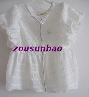韩国童装潮品店2015新款夏款白色开扣款白色短袖衫短袖T