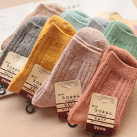 6件包邮冬季新款暖暖纯色毛线袜羊毛袜中筒袜袜子