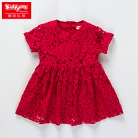 0-6岁1女宝宝婴幼儿小童夏装连衣裙2红色3蕾丝花纹公主4百褶裙子5