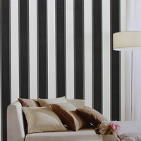 简约现代黑白/蓝白色无纺布墙纸简约客厅卧室背景 宽3D竖条纹壁纸
