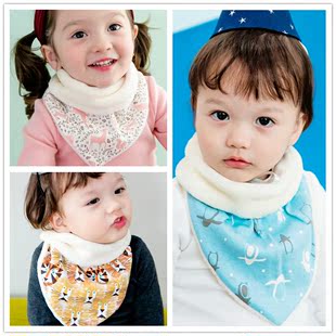 冬韩版婴幼儿童可爱加绒大口水巾男女宝宝纯棉三角巾按扣围脖围巾