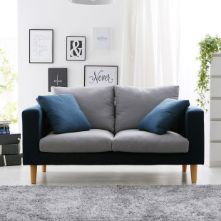 北欧小户型现代简约两人蓝色格调布艺沙发简易卧室双人位布衣沙发