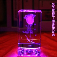 创意炫彩3D水晶球内雕玫瑰音乐摆件送女友女生生日礼物圣诞节礼品