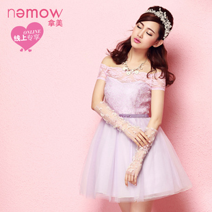 Nemow拿美南梦2015夏季新款一字肩中裙显瘦性感蕾丝连衣裙EA5K342